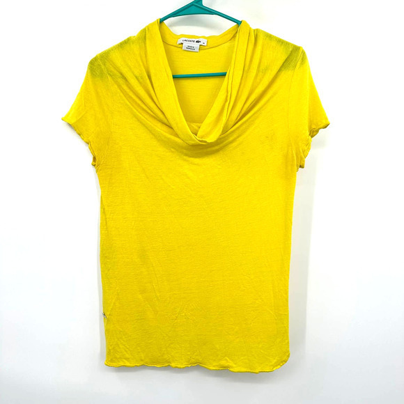 Lacoste size 38 made in Morrocco bright yellow mock neck tee‎ linen blend - Picture 1 of 7
